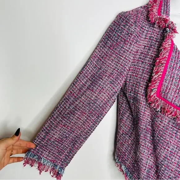 ROBBI & NIKKI Tweed Blazer Jacket Womens Small Pink Maximalist Office Fun Funky - Picture 2 of 9